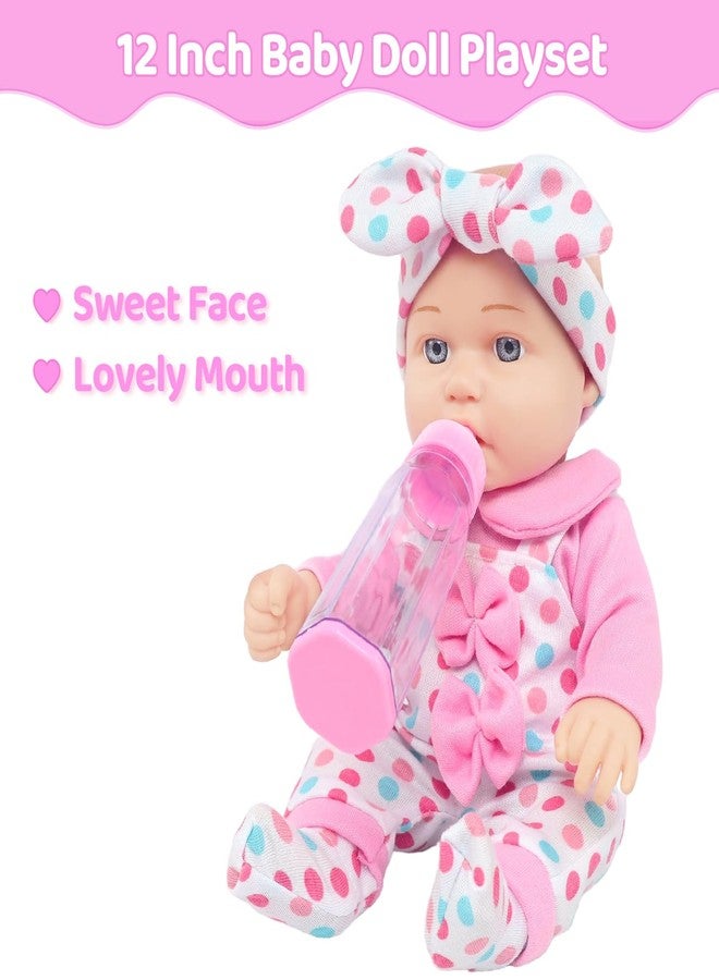 UNICORN ELEMENT 12" Baby Doll with Pink Dot Clothes Accessories Playset, 7 Set 12 Inch Baby Doll Bottle Toy Pacifier Pretend Game for 3+ Kids Gifts in Box - Image 5